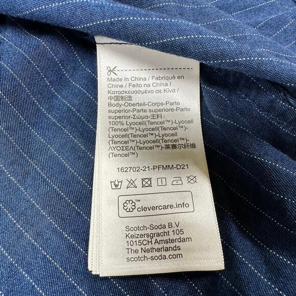 Scotch & Soda NWT Indigo Tencel Striped Men's Button Up Shirt Size XXL Soft Cozy - Picture 8 of 12